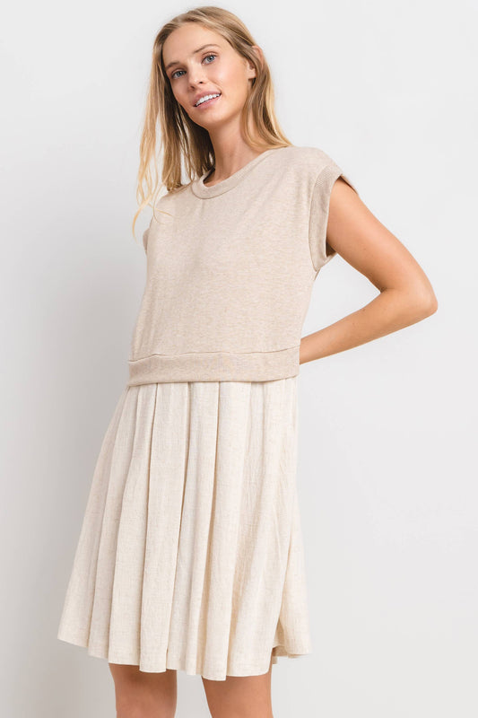 French terry pleated mini dress